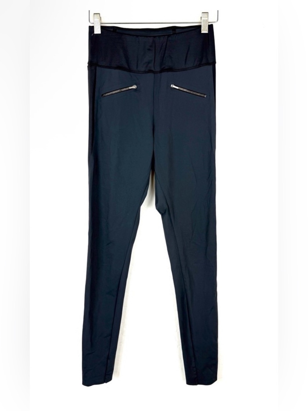 ADAY Throw It Higher HighRise Legging Navy Black Zip Pocket Wet Look Waistband S